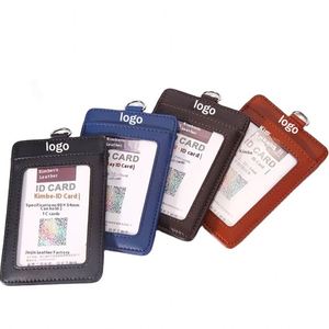 Porte-cartes de visite en cuir véritable haut de gamme avec logo, cordon de suspension, pour identification du personnel et badge de travail - Product Image 1