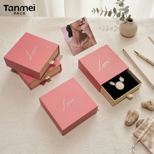 Custom Logo Pink Drawer Jewelry <b>Box</b> Set Luxury Cardboard <b>Gift</b> Packaging for Necklaces <b>Earrings</b> and Rings - Product Image 3
