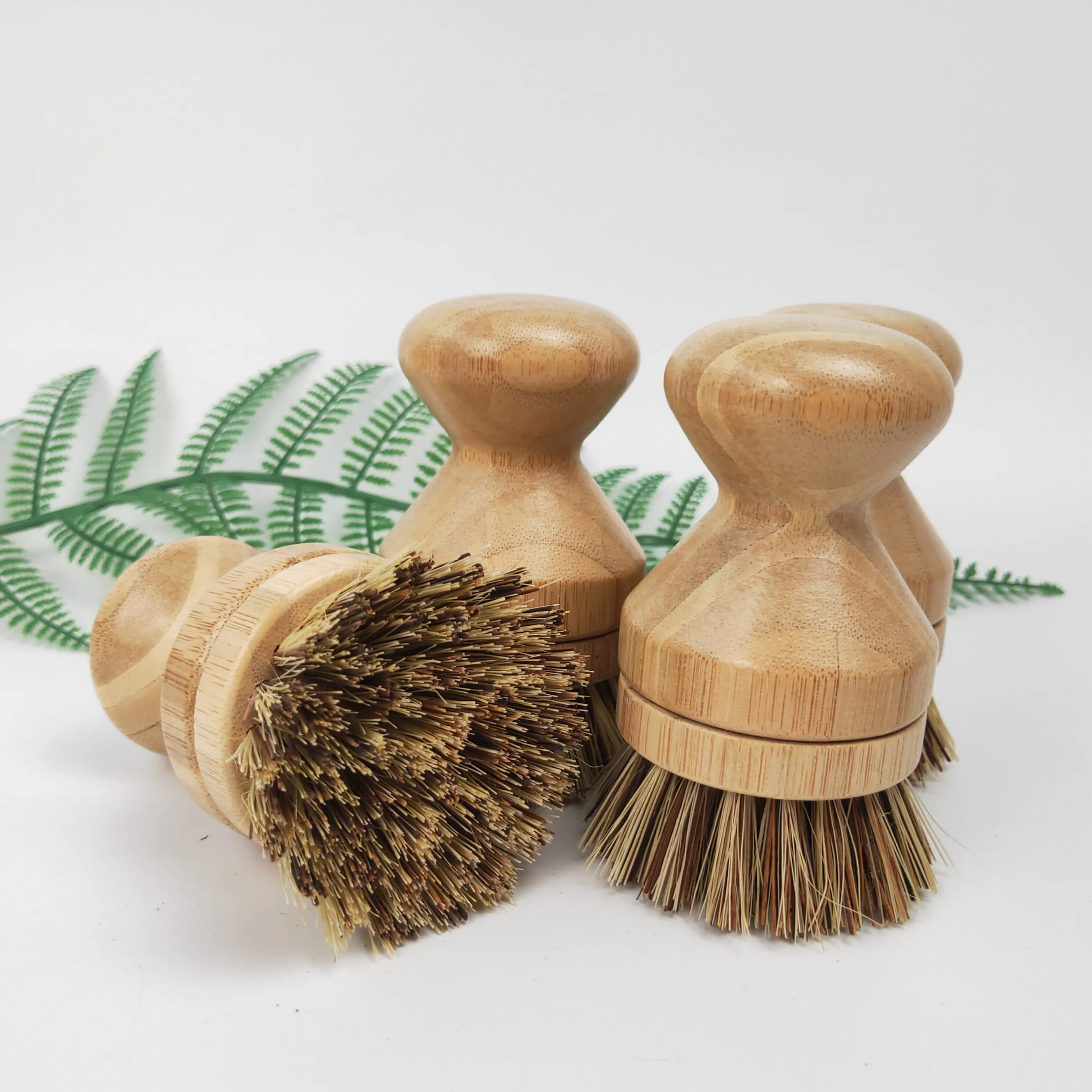 Grosir Pabrik dapur membersihkan kayu bambu sikat dapat diganti kepala sikat Sisal alami dan Pot Palem