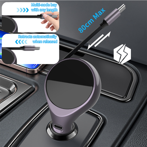 Nuevo cargador de coche automático telescópico con cable retráctil, carga rápida PD, cargador móvil 2 en 1 - Product Image 2