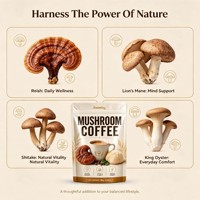Café aux champignons superaliments en poudre, emballage personnalisé, vente en gros, boisson énergisante et bien-être, concentration accrue