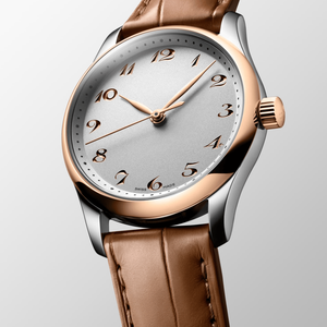 Montre mécanique automatique bicolore avec chiffres arabes, bracelet en cuir véritable, verre saphir, Longinesing - Product Image 1
