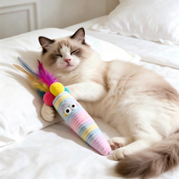 Jouet pour chat en forme de bâtonnet de crème glacée, plume et peluche, avec son