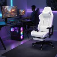 Chaise de jeu en cuir blanc avec LED RGB, hauteur réglable, base pivotante électrique, matériau PU, utilisation au bureau