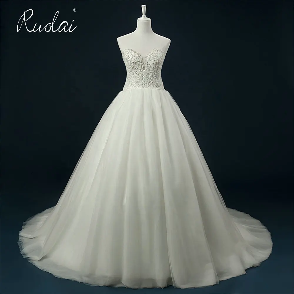 Ruolai QW01811-vestido de novia Sexy con escote en V, sin mangas, Apliques de encaje, tul, marfil, cremallera trasera
