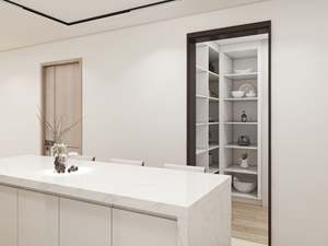 Juego de Muebles de Cocina Modulares Modernos de Madera Contrachapada con Acabado de Laca de Alto Brillo, Isla de Mármol con Fregadero y Protector Contra Salpicaduras para Apartamento - Product Image 5