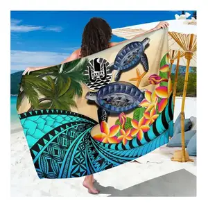 塔希提岛和汤加纱笼波利尼西亚海龟椰子树和鸡蛋花定制印花纱笼长遮盖布为女性女孩包装