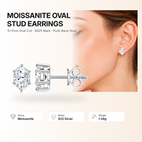 Boucles d'oreilles clous personnalisées en argent sterling 925 avec moissanite ovale 5x7mm, fermoir poussoir S925, bijoux fins pour femme