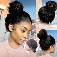 Wig tanpa lem depan renda penuh 360 tali baru murah rambut manusia siap untuk dipakai Go Wig gelombang air keriting rambut bayi UNTUK WANITA HITAM