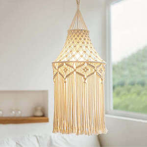 Boho Macramé Pendentif Éclairage Tissé Tapisserie Abat-Jour Chambre Lampe coton corde frangée lustre - Product Image 4