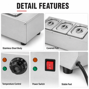 Fundidor de Chocolate Eléctrico de 3 Recipientes, Horno Comercial de Acero Inoxidable para Derretir Chocolate para Panadería y Pastelería, 220V 600W - Product Image 2