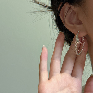 Pendientes de aro de moda de tendencia Coreana de plata de ley S925 con borla hebilla de oreja de personalidad Simple joyería al por mayor - Product Image 4