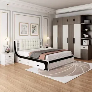 الحديثة تصميم خشبية سرير ملكي المنزل الأثاث مزدوجة سرير تخزين الملكة حجم يصل holstered طاقم غرفة نوم الأثاث