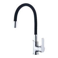 Robinet de cuisine flexible en silicone noir, chaud et froid, mitigeur à col pivotant réglable