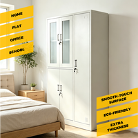 Armario Archivador de Metal y Acero de Altura Completa con Puerta de Vidrio, Estructura Híbrida Resistente para Dormitorio, Oficina, Uso Multipropósito