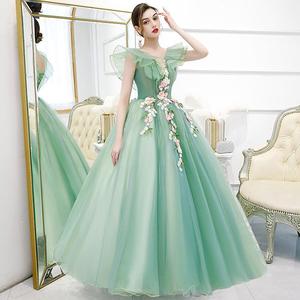 Princess Waistline Ball Gown Tulle Floral Print Sweetheart Neckline Long Evening Dress For Women Army Green Wine Red - Product Image 2