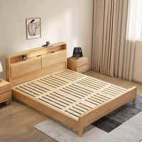 Anpassbares Minimalistisches Massivholz-Eichenbett in Kingsize mit Hohem Stauraum, Multifunktionaler USB-Beleuchtung und Wandrahmen für Schlafzimmerdesign