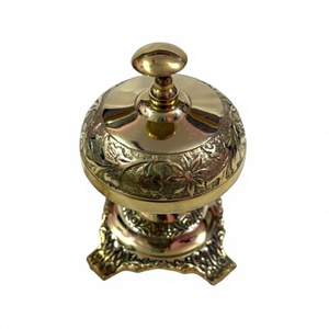 Cloche de réception élégante en laiton doré à motif floral, cloche à bouton décorative vintage pour hôtel, service, comptoir de restaurant, bureau - Product Image 2