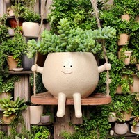 DREA - Paniers suspendus pour plantes de style américain chromés blancs, jolis pots muraux à visage oscillant pour plantes succulentes et fleurs