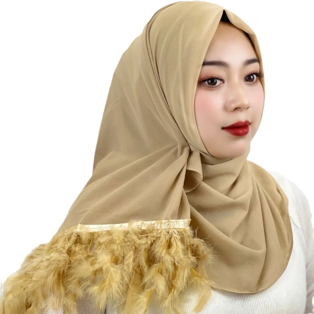 Hot seller Chiffon ostrich hair solid color monochrome sunscreen sunshade versatile fashion lady Malay women scarf Muslim hijab