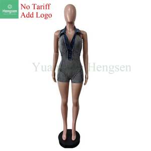 <strong>Women's</strong> Stretch Jean <strong>Robe</strong> Sexy Denim Overalls Casual Summer Pullover 2025 New Ribbed Denim <strong>Jumpsuit</strong> Shorts - Product Image 4