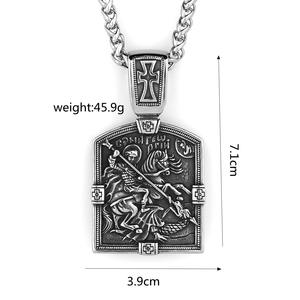 Colgante Retro Europeo Americano de Acero Inoxidable para Hombre, Cruz Grande con Diseño de Caballero Matando Dragones, Amuleto, Regalo, Joyería - Product Image 5