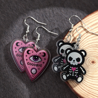 Nouvelle Arrivée Boucles d'oreilles en acrylique Halloween style Hip-hop Sweet Cool, motifs Oeil rose, Cœur, Ours, Sirène, Crâne, Citrouille, Fantôme