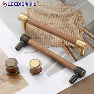 LGEDIS <b>Rustic</b> Wood Brass T-Shaped <b>Cabinet</b> Handle For Wardrobe Drawer Furniture Hardware - Product Image 1