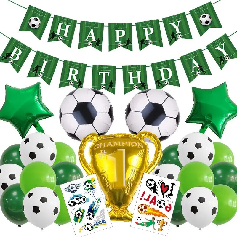 Kit de globos de látex Mylar de papel de fútbol verde enorme de 23 piezas decoraciones para fiesta de cumpleaños de niños