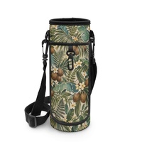 Sac de transport pour bouteille d'eau personnalisé avec imprimé botanique tropical en feuilles de noix de coco et bandoulière réglable
