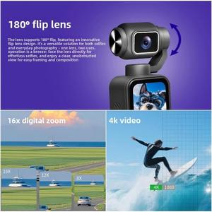 Videocamera Tascabile 4K, Action Cam per Vlog, Display IPS da 1,69 Pollici, Zoom Digitale 16X, Registrazione in Loop, OEM - Product Image 3
