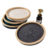 Boîte de rangement pour bagues en bois massif avec couvercle, doublure en velours doux pour l'affichage des bagues, boîte à bijoux ronde, carrée, rectangulaire