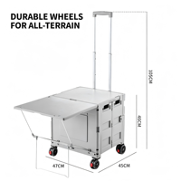 Chariot de camping extensible avec table pliante, chariot utilitaire portable avec roues tout-terrain pour pique-nique et camping en extérieur