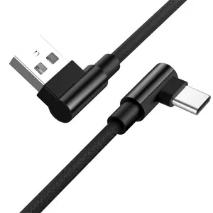 Customize Logo 0.2M 1M 1.5M 1.8M 2M 3M Fast Charge Braided USB C Type 90 Degree Charging Data Cable