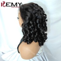 Perruque KEMY HAIR à boucles rebondissantes, cheveux humains vierges brésiliens, double épaisseur, avec fermeture en dentelle, cuticules alignées, sans colle, dentelle transparente