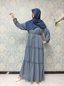 Robe musulmane rétro couleur filet 2023. Robe mode à manches longues décontractée et chaude pour l'hiver. - Product Image 2