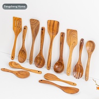 Set Peralatan Masak Kayu Akasia: Sendok, Spatula, Pengaduk Berlubang, Sendok Sayur, Penyaji Pasta, Sendok Nasi untuk Dapur