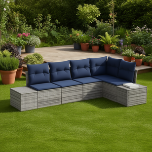 Ensemble de canapés de jardin en polyrotin gris moderne avec coussins, 5 places, mobilier d'extérieur au design contemporain - Product Image 2