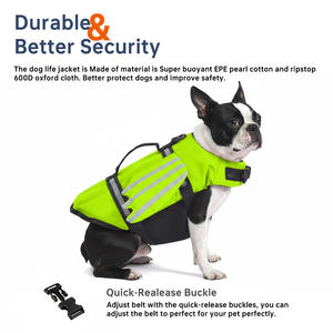 Gilet de sauvetage ajustable pour chien, pour la natation et la navigation, gilet de sauvetage personnalisé pour animaux de compagnie, flottabilité Ripstop, avec poignée, vert vif - Product Image 2