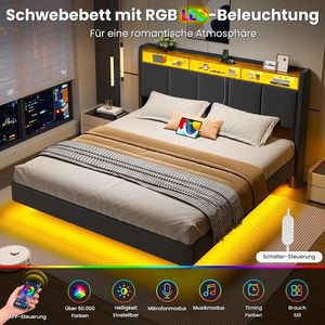 <span class=keywords><strong>Letto</strong></span> Moderno 160x200cm con Illuminazione LED, <span class=keywords><strong>Testiera</strong></span> Imbottita, Design con Stazione di Ricarica, Pannello in MDF, Arredamento Camera da <span class=keywords><strong>Letto</strong></span> - Product Image 5