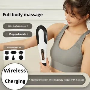 Palo de masaje de vibración de percusión eléctrico en forma de delfín recargable, Material ABS, 6 cabezales de masaje, cintura trasera completa - Product Image 2