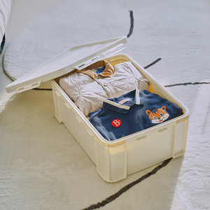 Beige 26L Airtight Sealed Baby <b>Clothes</b> <b>Storage</b> Box Large Stackable Plastic Organizer for Nursery Wardrobe Dustproof Natural - Product Image 6