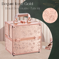 Valise de Maquillage Professionnelle Portable avec 4 Plateaux, Boîte Cosmétique Multi-Compartiments, Mallette de Rangement pour Ongles