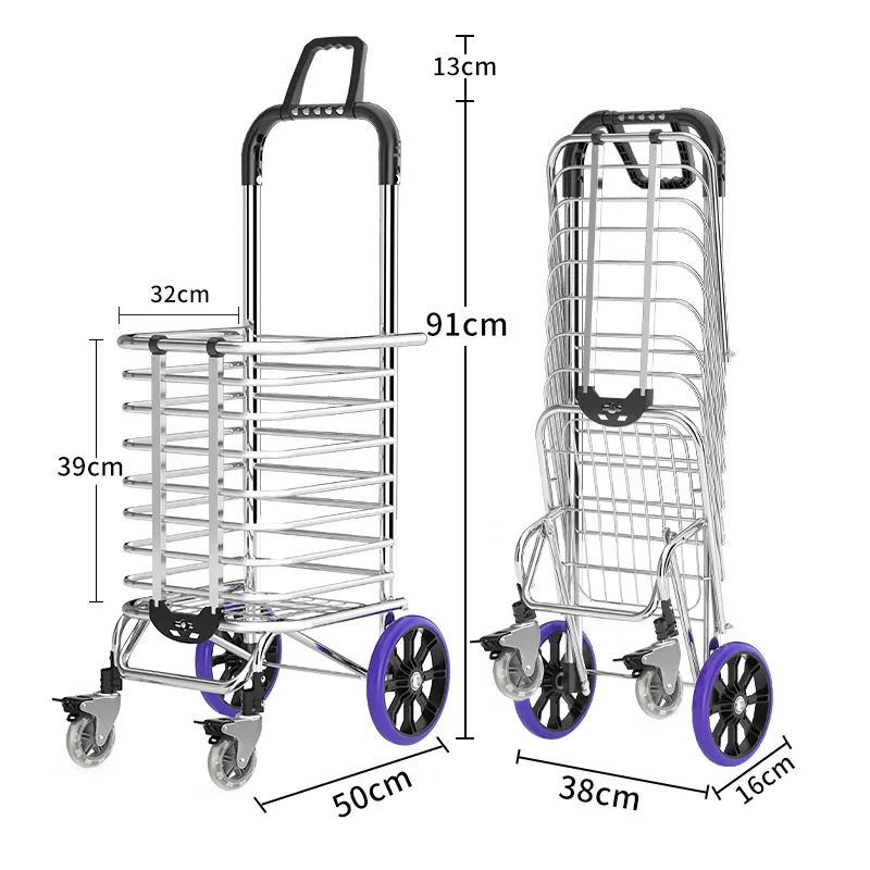 Carrito de compras con freno, carrito de compras, carrito de compras, carrito de utilidad plegable para ir de compras, acampar, viajar