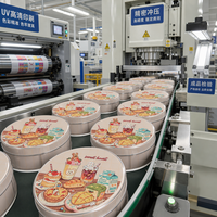 Boîte d'emballage alimentaire OEM en fer blanc pour gâteaux, boîte métallique ronde hermétique dorée avec fenêtre de présentation pour fournitures de boulangerie