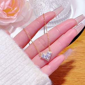 Collar con colgante de corazón de diamante con incrustaciones de mircro francés, collar de acero inoxidable con corazón Rosa romántico dulce de gama alta - Product Image 4