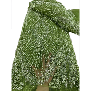 Tissu luxueux et magnifique de style africain 100% polyester, perles brodées colorées, paillettes, <span class=keywords><strong>dentelle</strong></span> florale en maille pour <span class=keywords><strong>mariage</strong></span> - Product Image 4