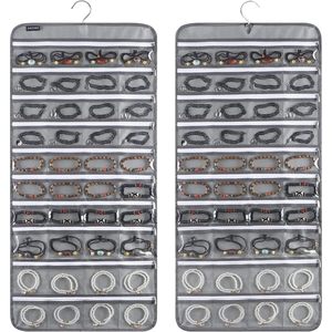 Organisateur de bijoux suspendu, 80 poches zippées, rangement double face pour boucles d'oreilles et accessoires, gris - Product Image 1