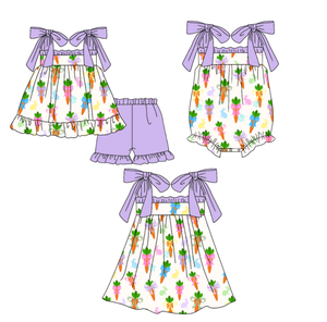 Conjuntos de Ropa para Niñas con Lazos de Zanahoria de Pascua, Vestidos Tipo Romper para Bebés, Venta al por Mayor, Conjuntos a Juego para Hermanas, Ropa de Bebé, Nuevos Estilos - Product Image 1