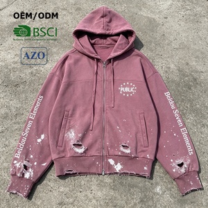 OEM Custom Streetwear Hoodie Manufacturer Fashion Screen Printed & Flat Embroidery Distressed Men's Hoodies with Paint Splatter - Product Image 1
